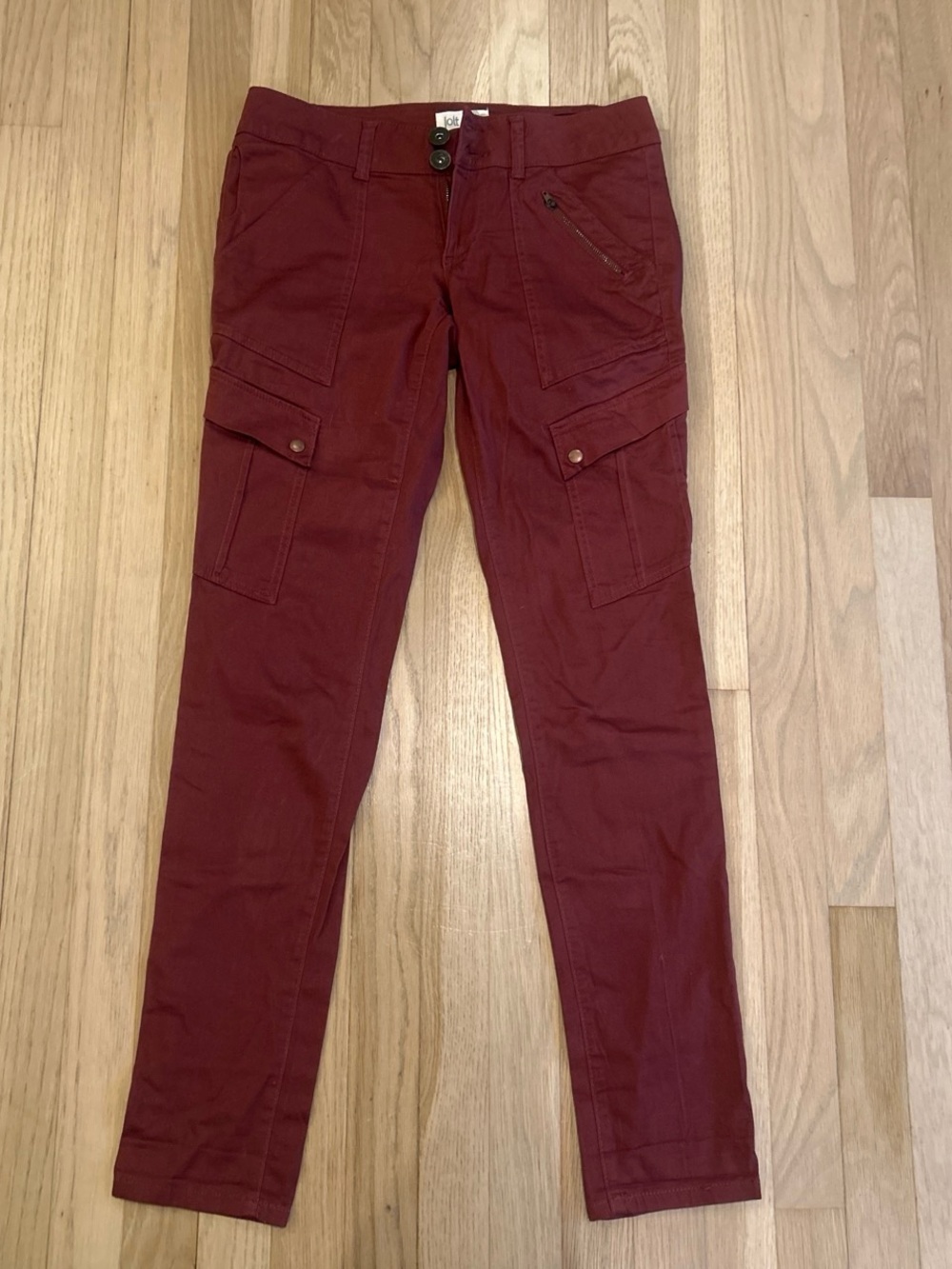 Jolt Deep Red High-Waist Button Fly Pants